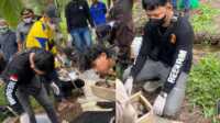 Ket Foto: Pihak Kepolisian mendatangi lokasi penemuan dan memasang garis polisi untuk melakukan olah tempat kejadian perkara (TKP).