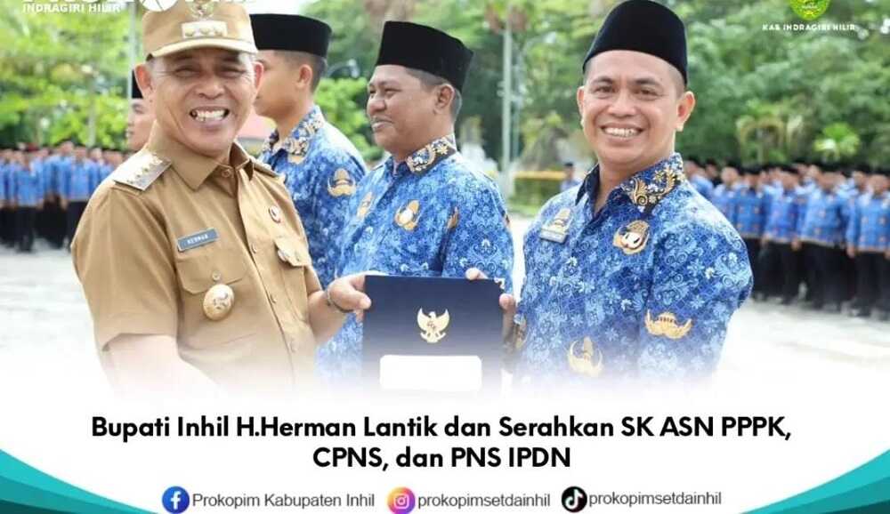 Bupati Inhil H. Herman, S.E., M.T., melantik dan menyerahkan Surat Keputusan (SK) kepada 966 Aparatur Sipil Negara (ASN) lulusan IPDN pada Senin (29/9/2025) di halaman Kantor Bupati, Jalan Akasia No. 1 Tembilahan.