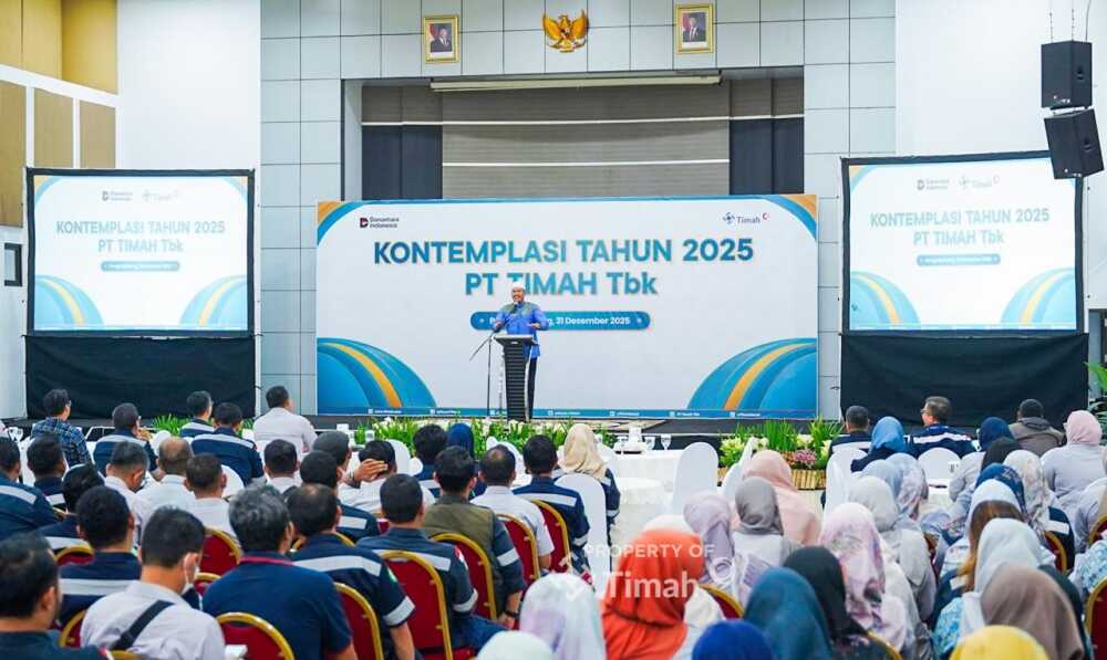 kontemplasi timah 2025 PT Timah Tbk menyelenggarakan kegiatan "Kontemplasi 2025" sebagai momentum refleksi sekaligus penguatan motivasi bagi seluruh karyawan yang digelar serentak di seluruh wilayah operasional perusahaan, dengan pusat di Graha Timah Pangkalpinang, Rabu (31/12/2025). (Timah)