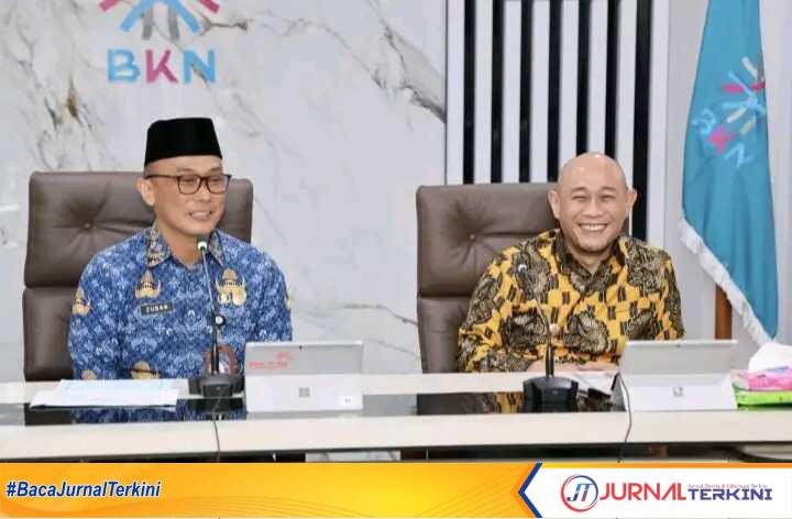 Wali Kota Rachmat Hidayat didampingi Sekretaris Daerah Kota Lubuk Linggau, Trisko Defriyansa, melakukan kunjungan kerja ke kantor Badan Kepegawaian Negara (BKN)