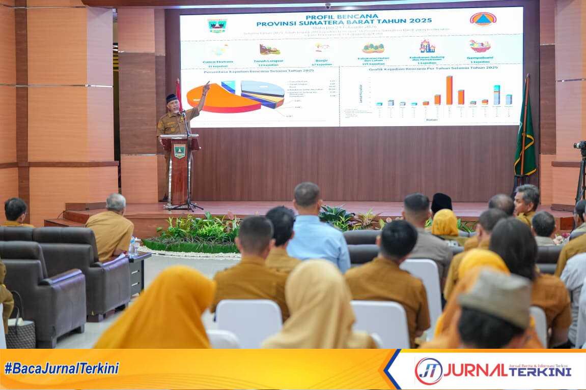 Gubernur Sumbar, Mahyeldi Ansharullah saat membuka pelatihan penyusunan rencana kontingensi bencana lingkup Pemprov Sumbar. (Adpim Sumbar).