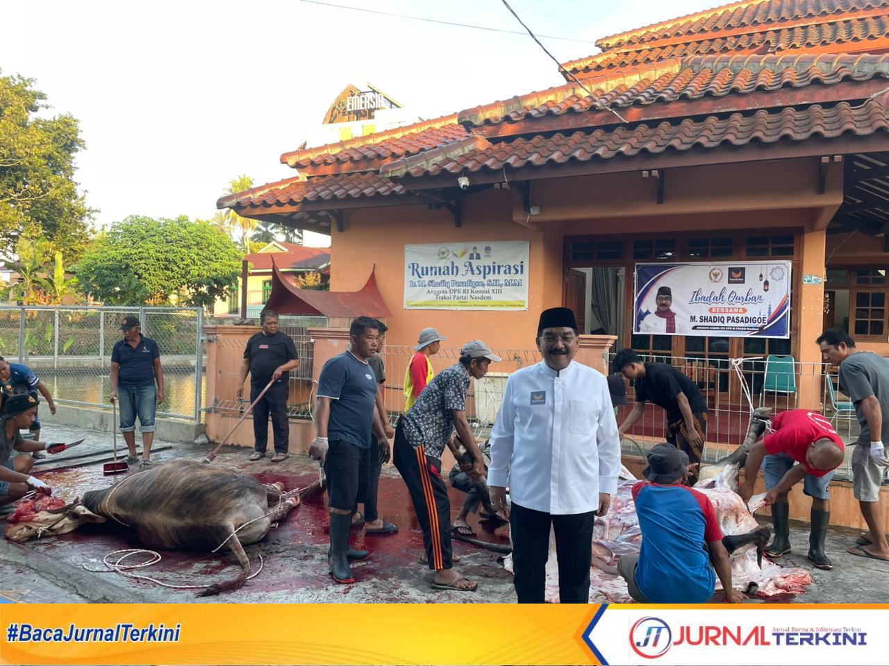 Anggota DPR RI Partai NasDem asal Sumatera Barat, M Shadiq Pasadigoe Gelar penyembelihan hewan kurban. (Foto Tim SP).