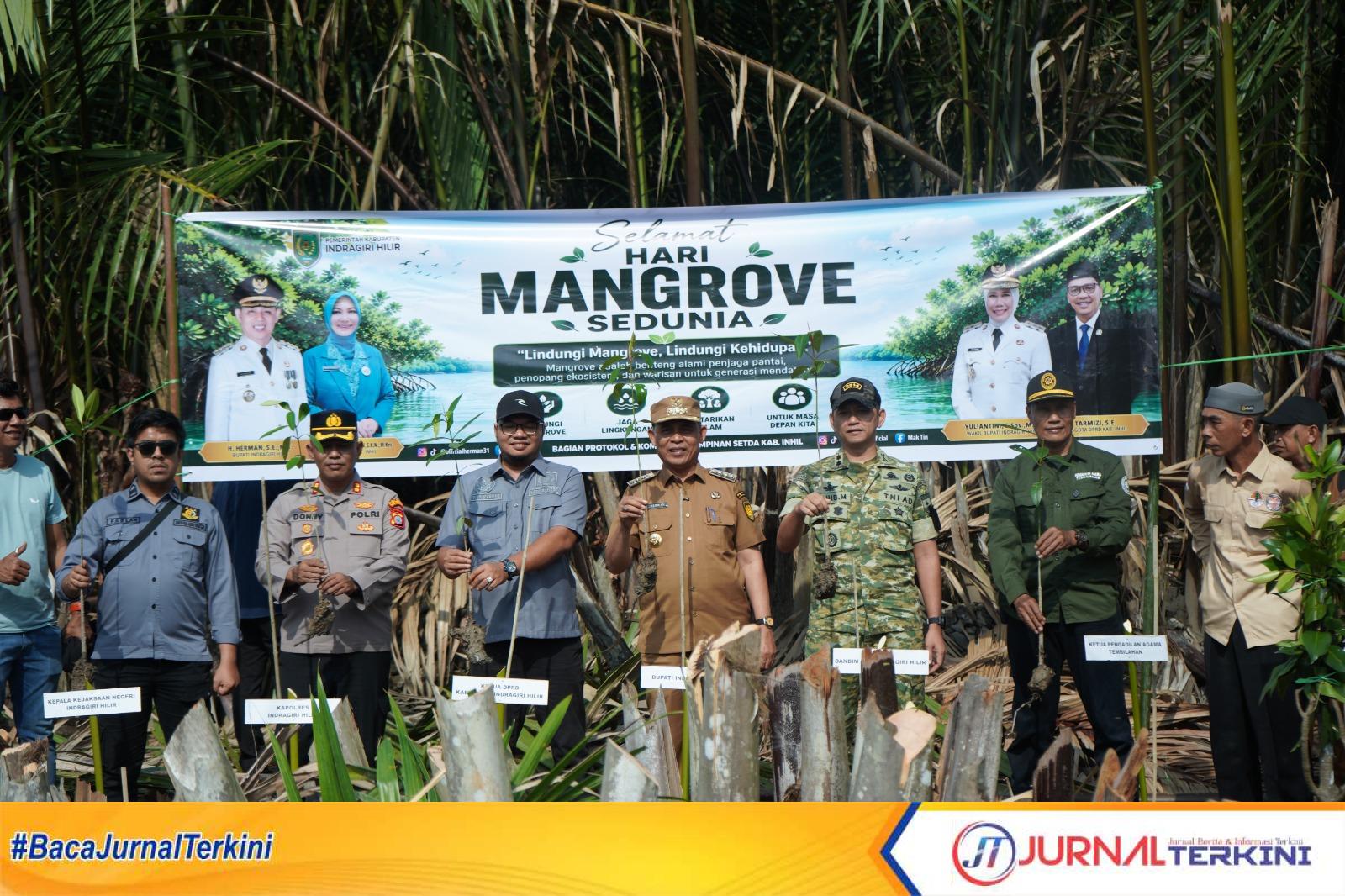 Ket Foto: Bupati Inhil H Herman bersama unsur Forkopimda saat menanam pohon Mangrove