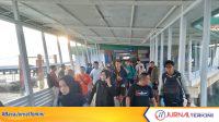 Total 80 orang kafilah Anambas yang terdiri dari peserta, panitia, dan pelatih siap berlaga di ajang MTQH Provinsi Kepri baru tiba di Tanjungpinang.FOTO:FENDI