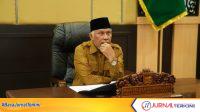 Gubernur Sumbar, Mahyeldi Ansharullah saat mengikuti secara virtual MPLS Program PJJ Jenjang Pendidikan Menengah 2026. (Foto. Adpim Sumbar).