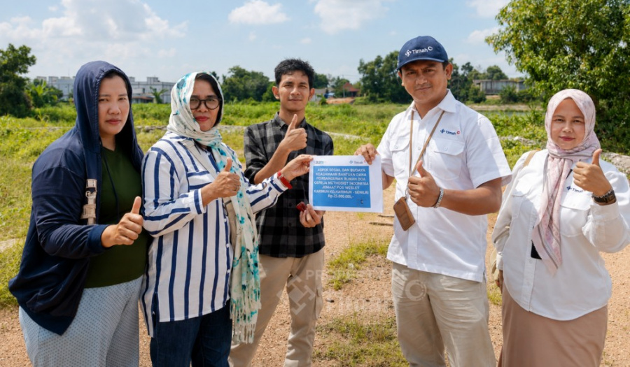 PT Timah Tbk menyalurkan bantuan dana untuk mendukung percepatan pembangunan Rumah Doa Gereja Methodist Indonesia (GMI) Jemaat Pos Wesley di Desa Sukamaju, Kelurahan Sungai Pasir, Kabupaten Karimun, Kepulauan Riau.