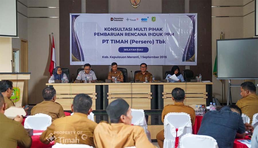 PT Timah Tbk melanjutkan pembahasan dan pembaruan Rencana Induk Pengembangan dan Pemberdayaan Masyarakat (RIPPM) untuk menyelaraskan program Tanggung Jawab Sosial dan Lingkungan (TJSL) perusahaan dengan arah pembangunan Kabupaten Kepulauan Meranti, Riau, Selasa (1/9/2026). (timah)