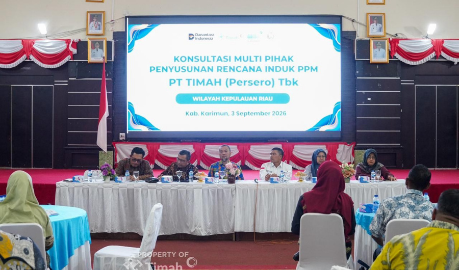 PT Timah Tbk menggelar konsultasi multi pigak menyerap berbagai masukan dari pemangku kepentingan untuk memperbarui Dokumen Rencana Induk Pengembangan dan Pemberdayaan Masyarakat (RIPPM) di wilayah operasional Kabupaten Karimun, Provinsi Kepulauan Riau (Kepri), di Gedung Nasional, Tanjung Balai Karimun, Kamis (3/9/2026). (Timah)