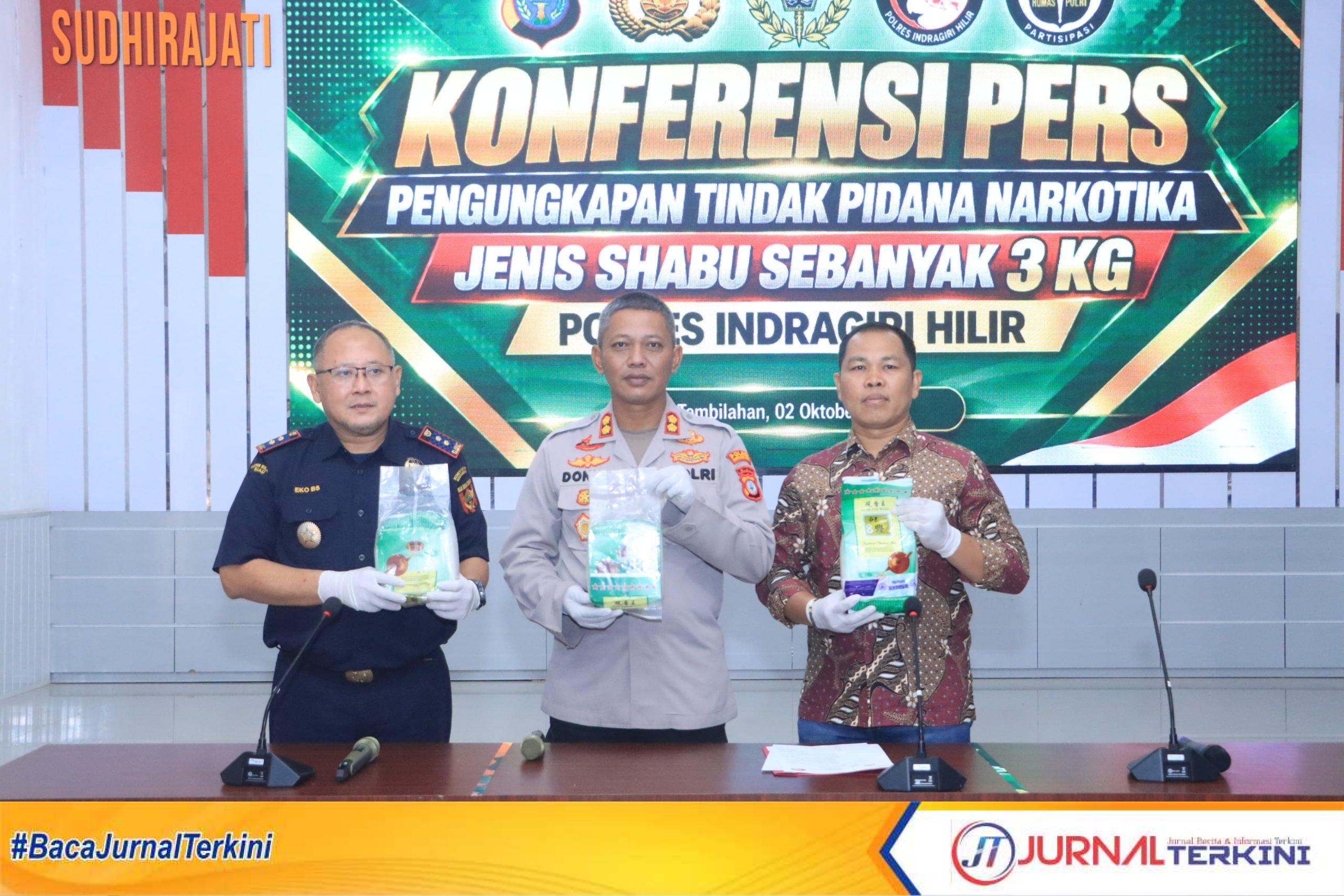 Ket Foto: Polres Inhil-Bea Cukai Menggelar konferensi pers pemungkapan tindak Pidana Narkotika jenis sabu 3 kg