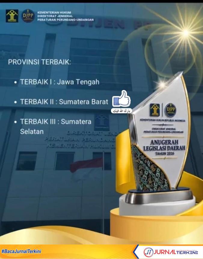 Pemprov Sumbar Raih Terbaik II Anugerah Legislasi Daerah 2026 (Dok. Adpim Sumbar)