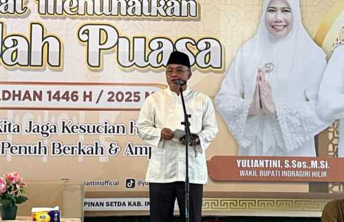 Kepala Dinas Perdagangan dan Perindustrian (Disdagtrin) Inhil, Marta Haryadi, menyampaikan sambutan mewakili Bupati Inhil.
