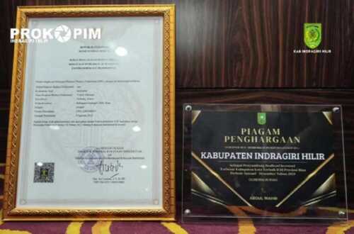 Bupati Inhil Terima Penghargaan Realisasi Investasi Terbesar Kedua se-Riau dan Sertifikat HKI Tari Kustodian dari Kemenkumham