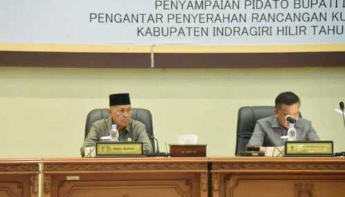 Rapat Paripurna Pidato Penjelasan Umum Bupati tentang Rancangan KUA dan PPAS TA 2024 DPRD Inhil, Senin (7/8/2023).